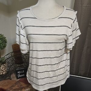 Green Envelope Black and White Striped Ruffle Sleeve Top